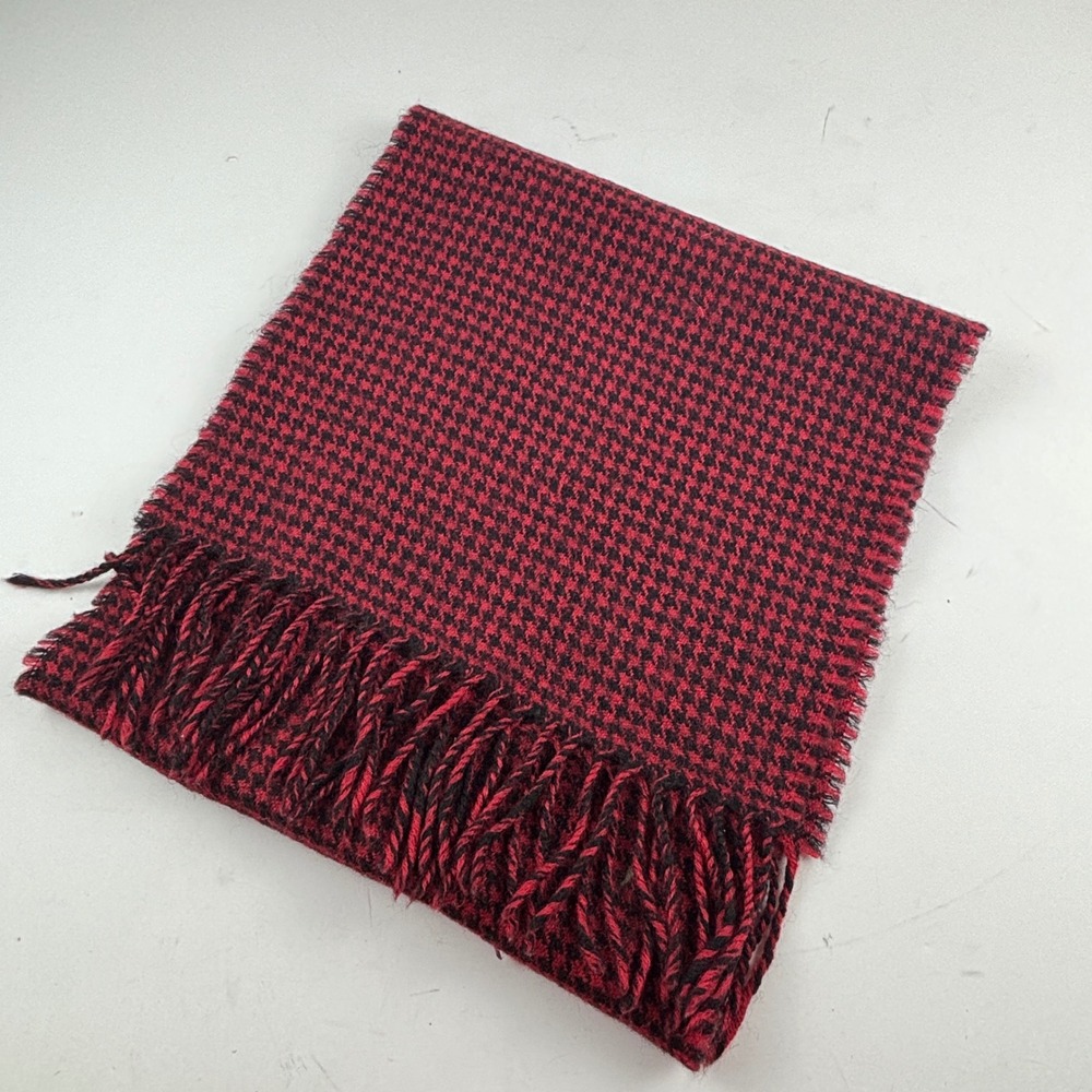 Craigmill‎ Scarf Unisex Red Black Lambswool Houndstooth Scotland Preppy Classic